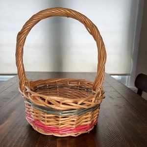 Vintage Wicker Easter Basket, Pink and Green Wicker, Very Good Condition!